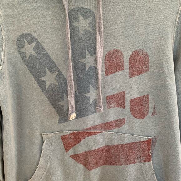 Junk Food Wash Blue Distressed Peace Sign American Flag Hoodie Small - Picture 3 of 8